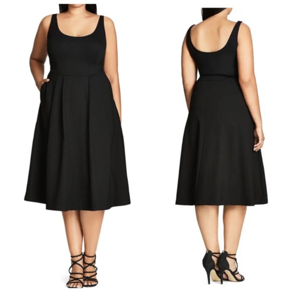 City Chic Black Sleeveless Fit-and-Flare Midi Dress
